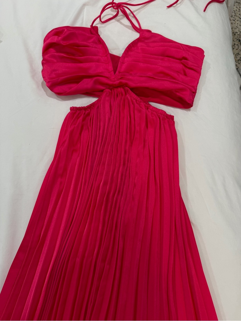 SHEIN Hot Pink Backless Pleated Maxi Dress